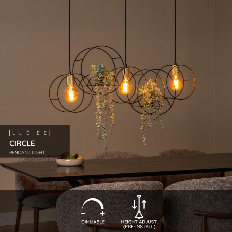 Lucide CIRCLE - Závesné svietidlo - 3xE27 - Čierne